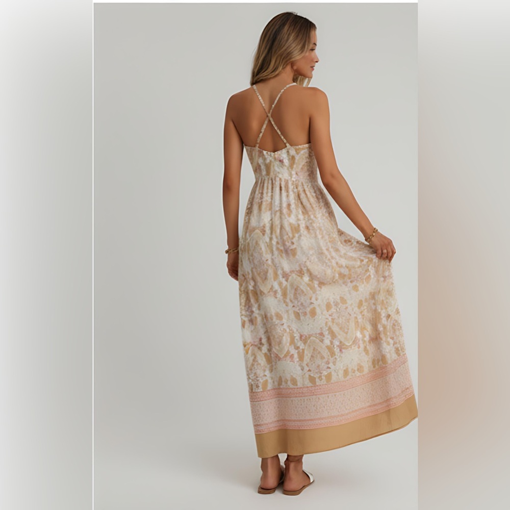 Boho Floral Print Backless Spaghetti Strap Dress - Picture 3 of 9